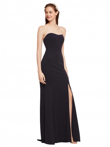 Cheap Low Back Dark Navy A-Line Strapless Long Formal Dress UK