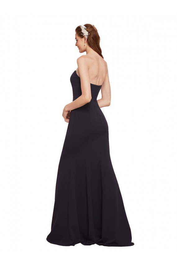 Low Back Dark Navy A-Line Strapless Long Formal Dress