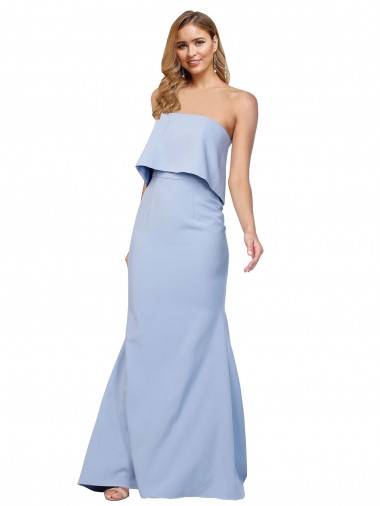 Cheap Low Back Light Sky Blue A-Line Strapless Long Formal Dresses UK