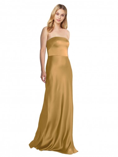 Cheap Gold A-Line Strapless Long Formal Dress UK