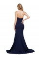 Low Back Dark Navy A-Line Sweetheart Sweep Train Formal Dresses