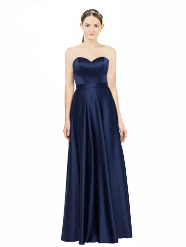 Cheap Low Back Dark Navy A-Line Sweetheart Long Black Tie Formal Dress UK