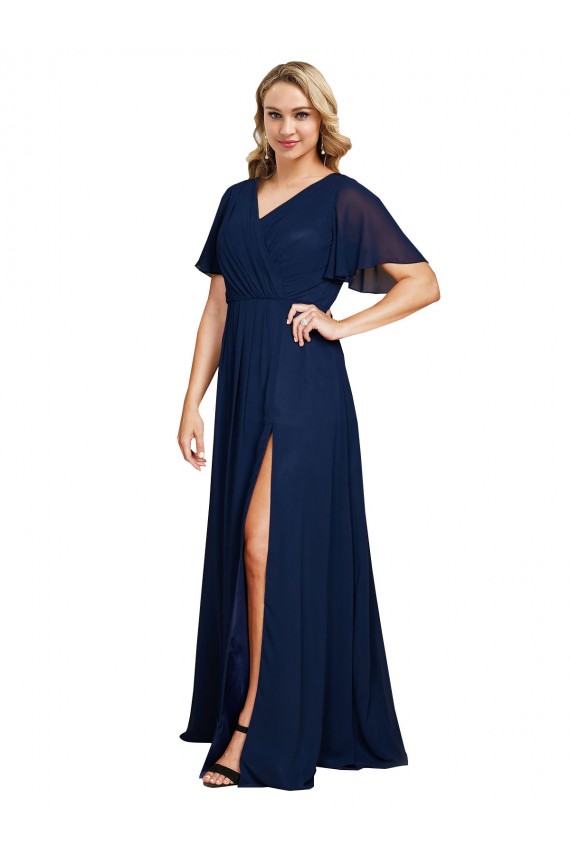 Dark Navy A-Line V-Neck Long Formal Plus Size Formal Dress