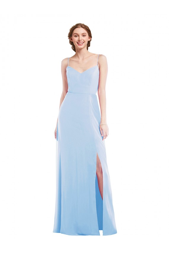 Light Sky Blue A-Line V-Neck Long Formal Dress