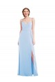 Light Sky Blue A-Line V-Neck Long Formal Dress