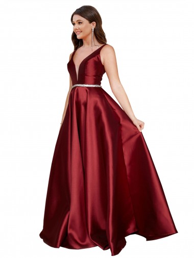 Cheap V-Back Burgundy A-Line V-Neck Long Formal Plus Size Formal Dress UK
