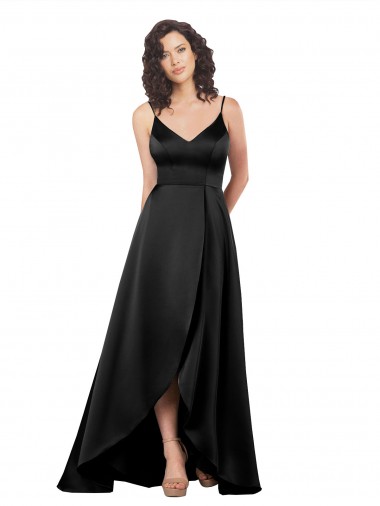 Cheap V-Back Black A-Line V-Neck Long High Low Formal Dress UK