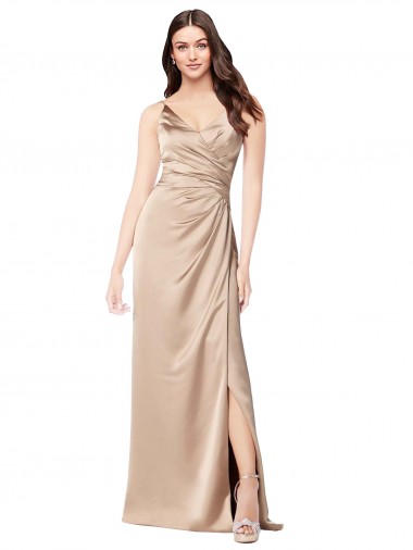 Cheap Low Back Champagne Pink A-Line V-Neck Long Formal Dress UK