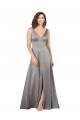 Pearl Grey A-Line V-Neck Long Formal Dress