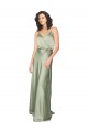 V-Back Smoke Green A-Line V-Neck Long Formal Dress