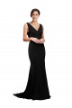 Low Back Black A-Line V-Neck Sweep Train Formal Dress