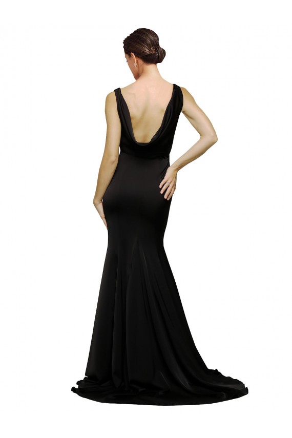 Low Back Black A-Line V-Neck Sweep Train Formal Dress