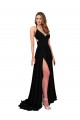 Open Back Black A-Line V-Neck Long Black Tie Formal Dress