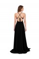 Open Back Black A-Line V-Neck Long Black Tie Formal Dress