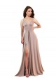 Low Back Dusty Pink A-Line V-Neck Long Black Tie Formal Dress