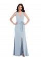 Open Back Light Sky Blue A-Line V-Neck Long Formal Dress