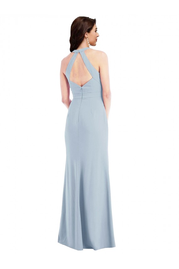 Open Back Light Sky Blue A-Line V-Neck Long Formal Dress