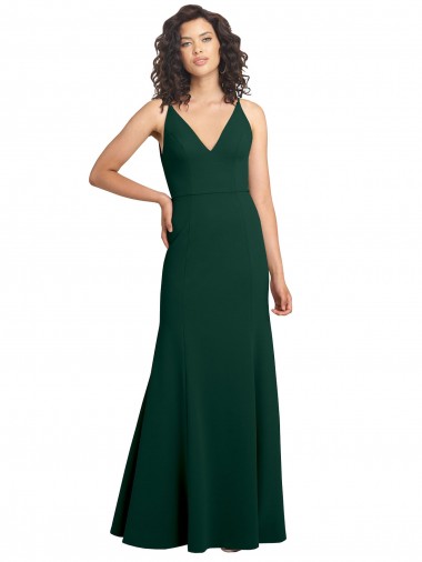 Cheap V-Back Midnight Green A-Line V-Neck Long Formal Dress UK