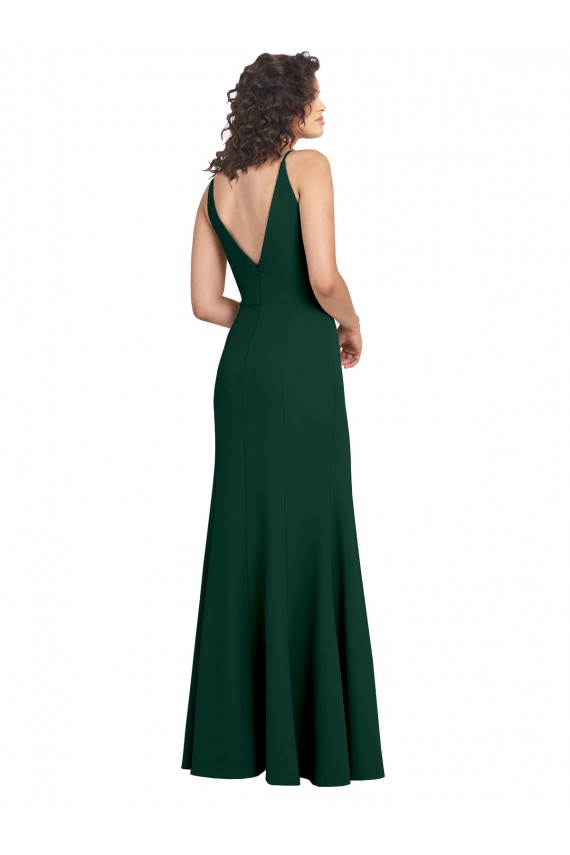 V-Back Midnight Green A-Line V-Neck Long Formal Dress