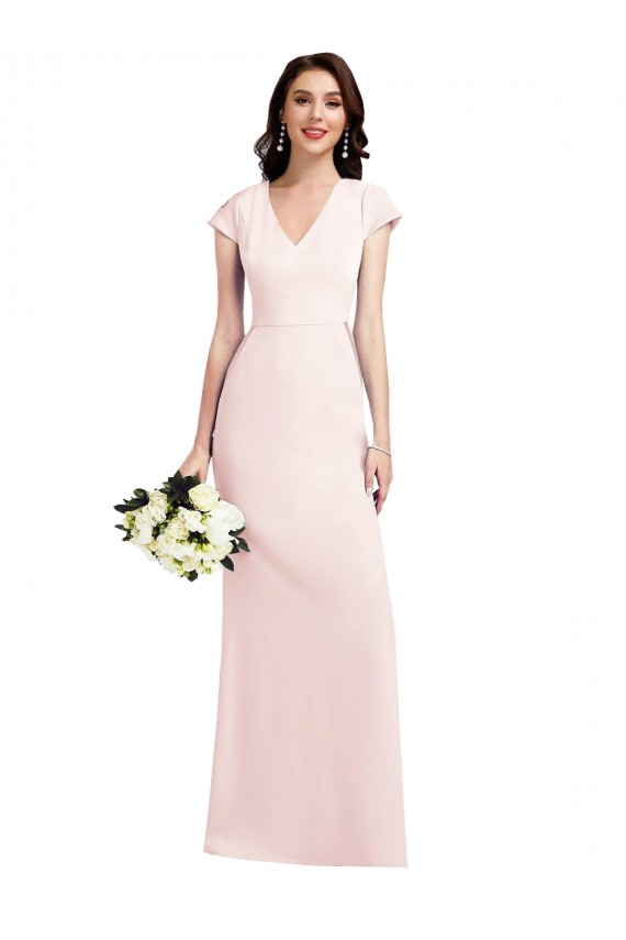 Pink A-Line V-Neck Long Formal Dresses