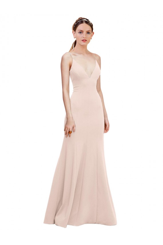 V-Back Pink A-Line V-Neck Long Formal Dress