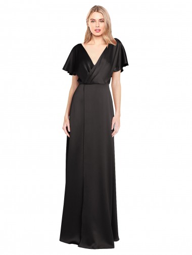 Cheap Open Back Black A-Line V-Neck Long Formal Dresses UK