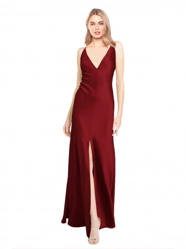 Cheap V-Back Burgundy A-Line V-Neck Long Black Tie Formal Dress UK