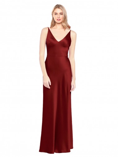 Cheap V-Back Burgundy A-Line V-Neck Long Formal Gowns UK