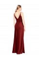 V-Back Burgundy A-Line V-Neck Long Formal Gowns