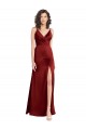 V-Back Burgundy A-Line V-Neck Sleeveless Long Formal Dresses
