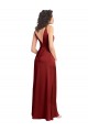 V-Back Burgundy A-Line V-Neck Sleeveless Long Formal Dresses