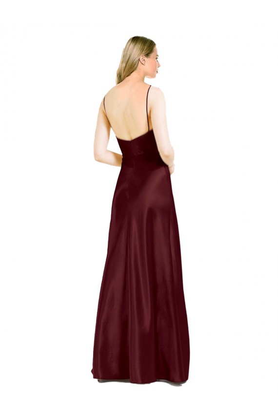 Burgundy Gold A-Line V-Neck Long Formal Dresses