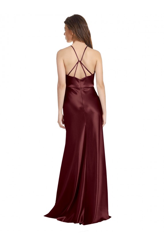 Burgundy Gold A-Line V-Neck Long Formal Dress