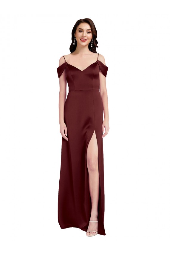 Burgundy Gold A-Line V-Neck Sleeveless Long Formal Dress
