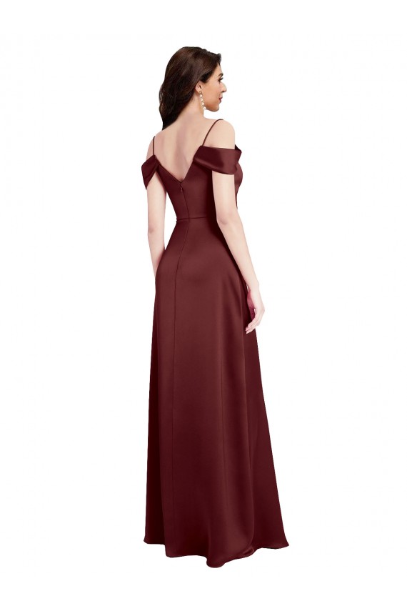 Burgundy Gold A-Line V-Neck Sleeveless Long Formal Dress