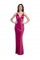 Low Back Fuchsia A-Line V-Neck Long Formal Dress