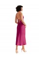 Low Back Fuchsia A-Line V-Neck Midi Length Formal Dress
