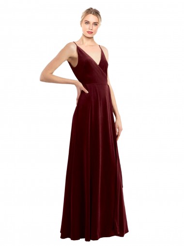 Cheap V-Back Burgundy A-Line V-Neck Long Formal Dresses UK
