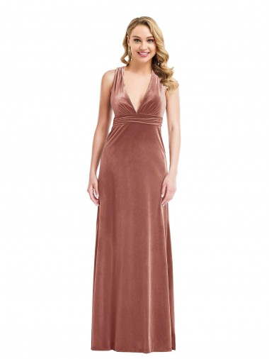 Cheap Open Back Cinnamon Rose A-Line V-Neck Long Formal Dress UK