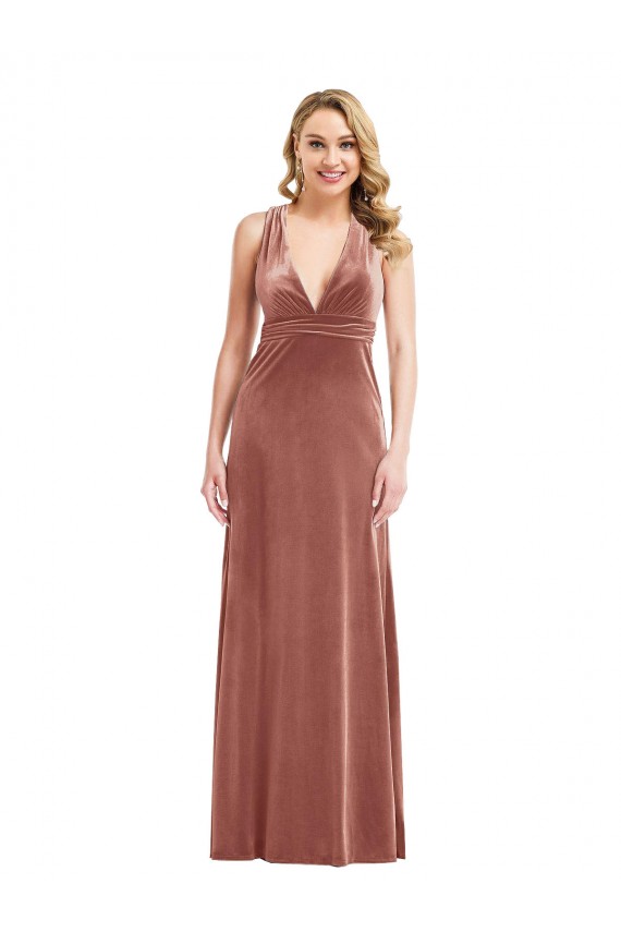 Open Back Cinnamon Rose A-Line V-Neck Long Formal Dress