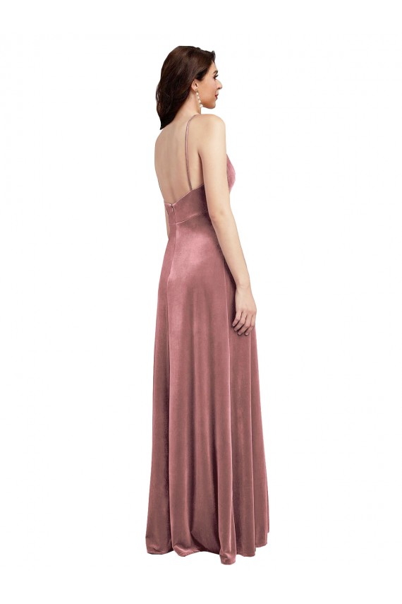 Low Back Cinnamon Rose A-Line V-Neck Long Formal Dress