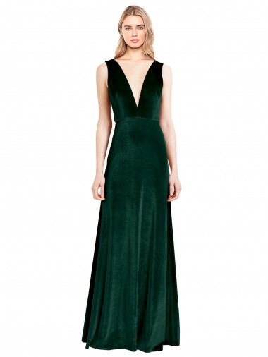 Cheap V-Back Dark Green A-Line V-Neck Long Formal Dress UK