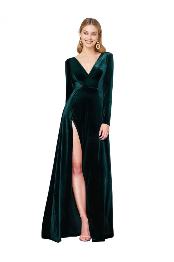 Dark Green A-Line V-Neck Sweep Train Black Tie Formal Dress