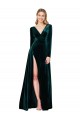 Dark Green A-Line V-Neck Sweep Train Black Tie Formal Dress