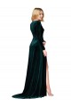 Dark Green A-Line V-Neck Sweep Train Black Tie Formal Dress