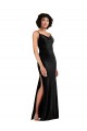 Low Back Black Column Cowl Neck Long Black Tie Formal Dress