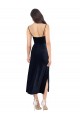 Low Back Dark Navy Column Cowl Neck Midi Length Formal Dress