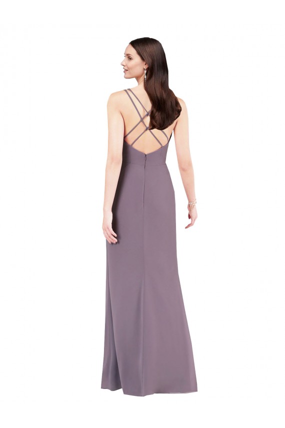 Open Back Dark Lavender Column Sweetheart Long Formal Dress