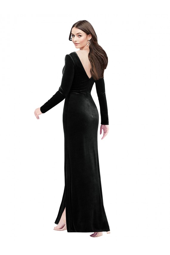 V-Back Black Column V-Neck Long Formal Dress