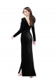 V-Back Black Column V-Neck Long Formal Dress